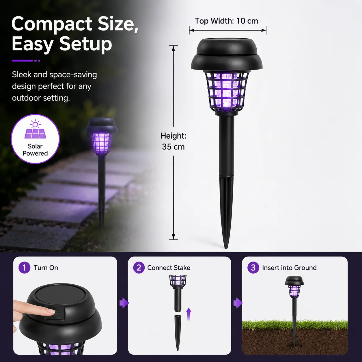 Transform Your Outdoor Space with the Solar Mosquito Zapper Light – Stylish Garden Stake Lamp with Dual Functionality for Insect Control and Pathway Illumination