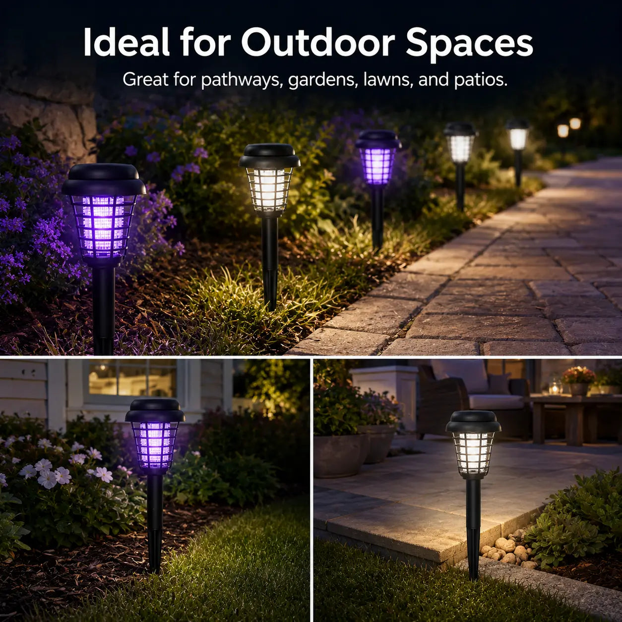 Transform Your Outdoor Space with the Solar Mosquito Zapper Light – Stylish Garden Stake Lamp with Dual Functionality for Insect Control and Pathway Illumination