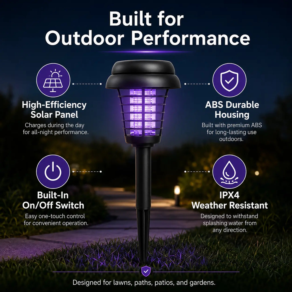 Transform Your Outdoor Space with the Solar Mosquito Zapper Light – Stylish Garden Stake Lamp with Dual Functionality for Insect Control and Pathway Illumination