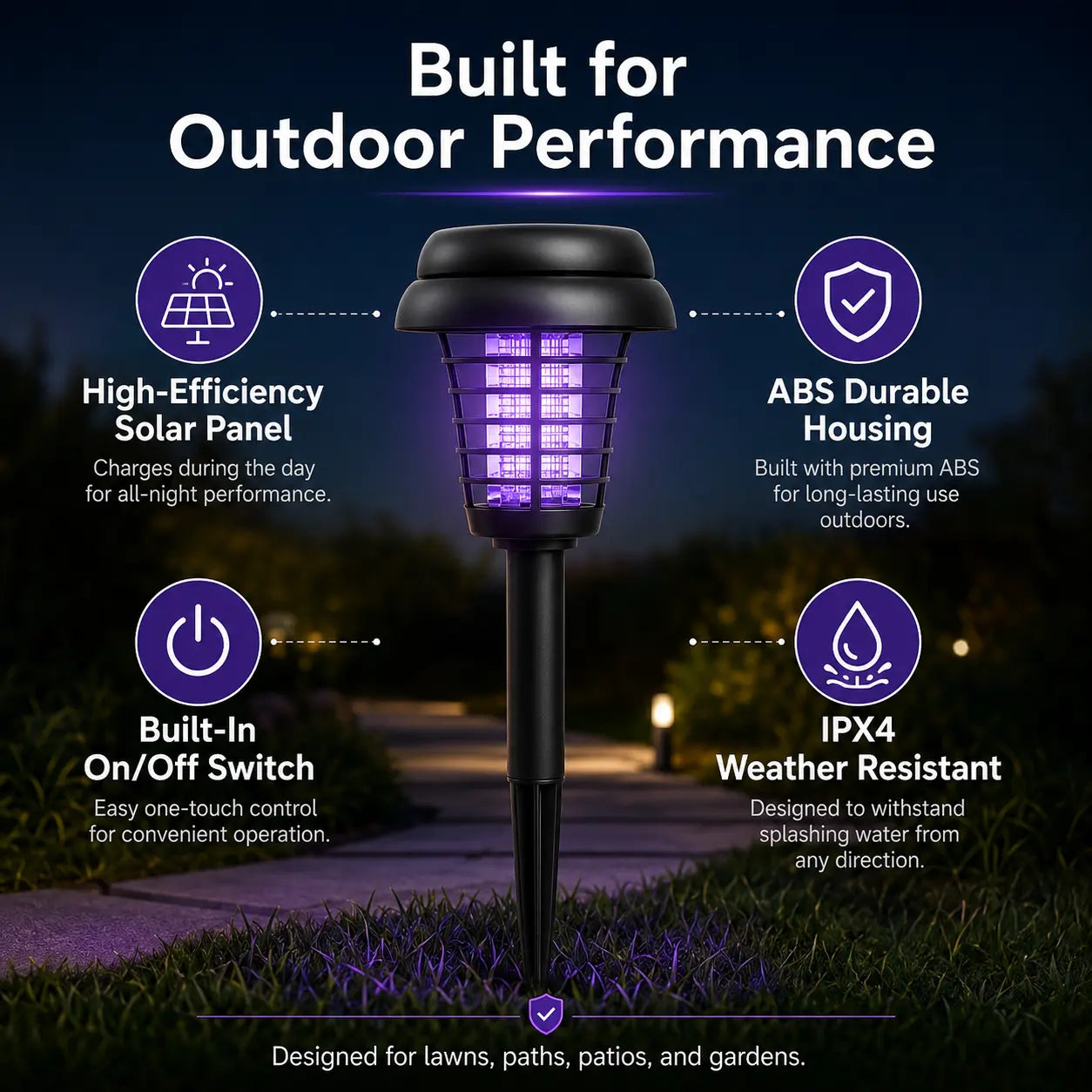 Transform Your Outdoor Space with the Solar Mosquito Zapper Light – Stylish Garden Stake Lamp with Dual Functionality for Insect Control and Pathway Illumination