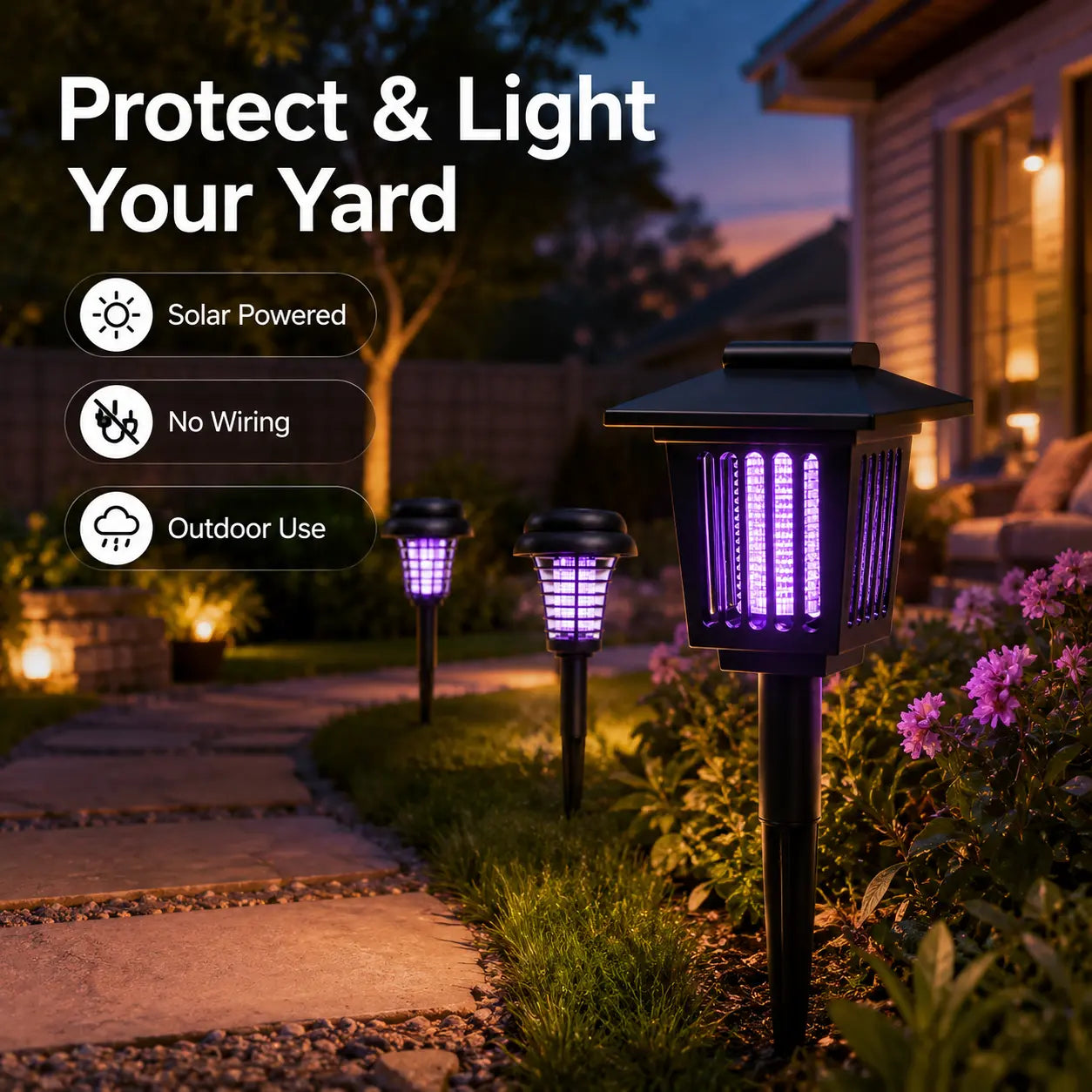Transform Your Outdoor Space with the Solar Mosquito Zapper Light – Stylish Garden Stake Lamp with Dual Functionality for Insect Control and Pathway Illumination