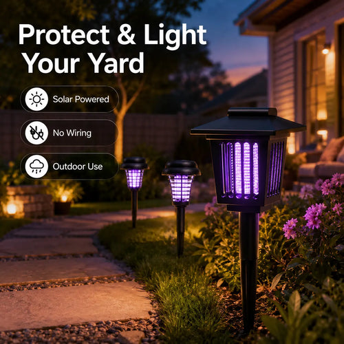 Transform Your Outdoor Space with the Solar Mosquito Zapper Light – Stylish Garden Stake Lamp with Dual Functionality for Insect Control and Pathway Illumination